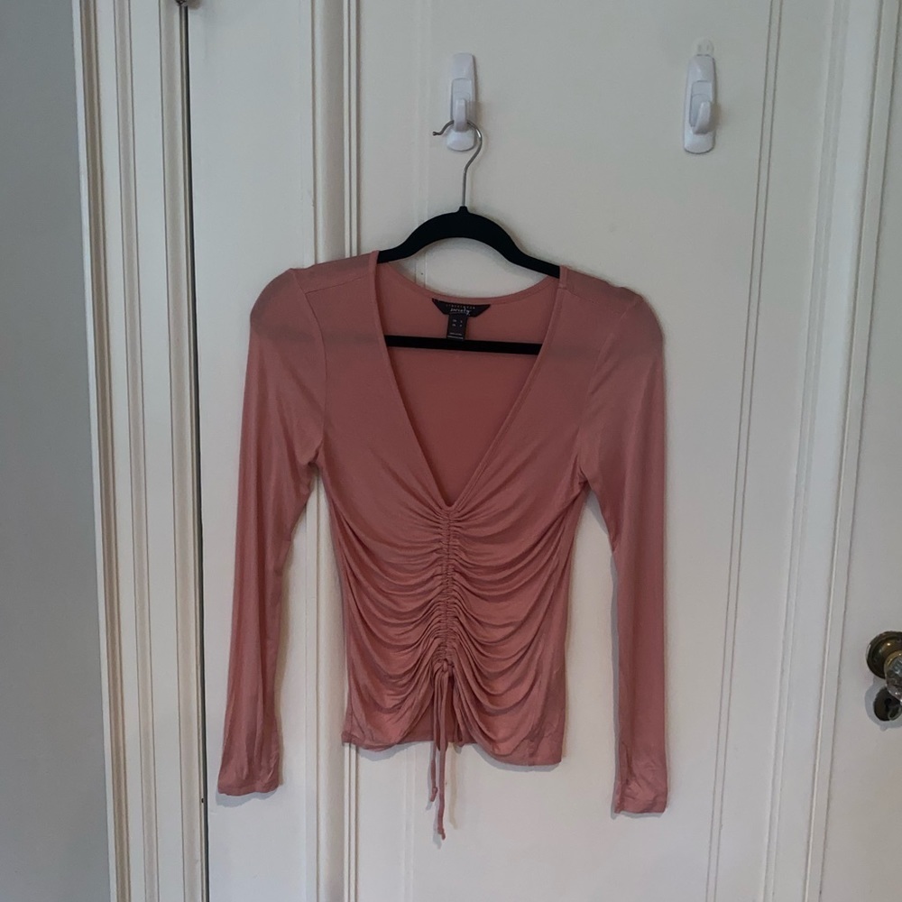 Streetwear Society Pink Long Sleeve Ruched Front Detail Top